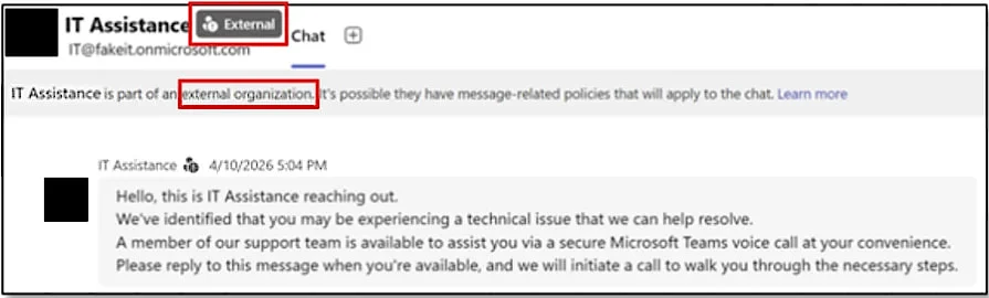Microsoft : Teams de plus en plus utilisé dans des attaques d'usurpation au service d'assistance 2 Malicious message sent to targets