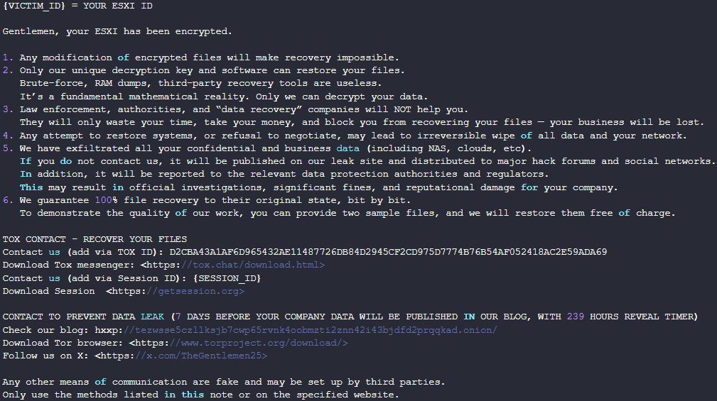 Ransom note of the ESXi variant