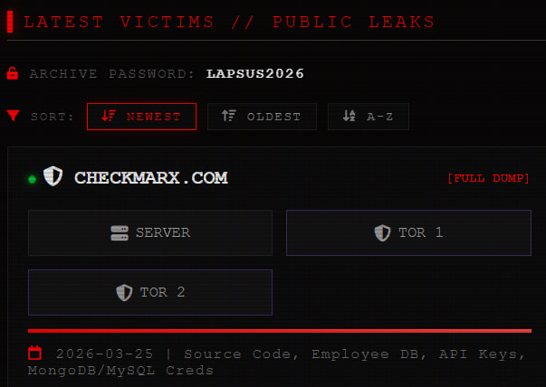 Checkmarx confirme que les hackers de LAPSUS$ ont divulgué ses données GitHub volées 2 Checkmarx data leak on the LAPSUS$ site