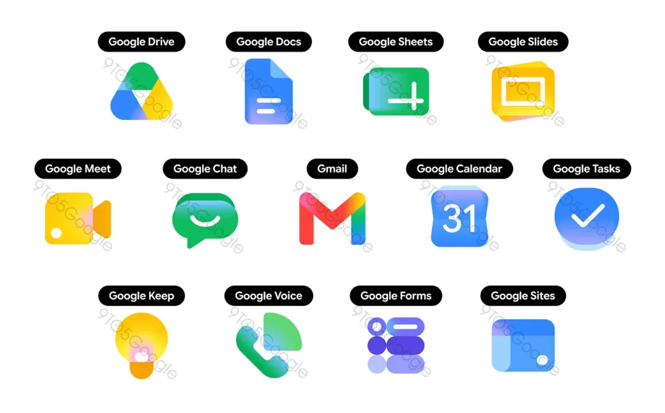 Google révolutionne le design des Pixel, des téléphones Android et même des iPhone 2 Iconos de las aplicaciones Google Workspace