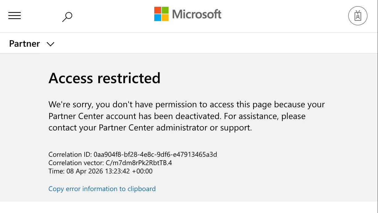Microsoft suspend les comptes développeurs pour des projets open source de haut niveau 2 Microsoft account suspension message