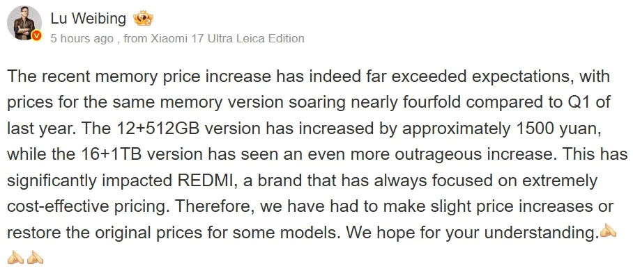 Xiaomi : La hausse des prix de la RAM et du stockage ? Découvrez ce que la marque paie actuellement 1 Xiaomi RAM stockage prix