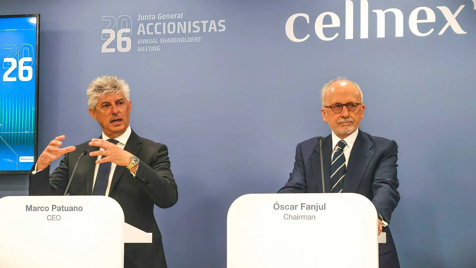 Marco Patuano et Óscar Fanjul à l'assemblée générale des actionnaires de Cellnex / Photo de Miguel Ángel Muñoz