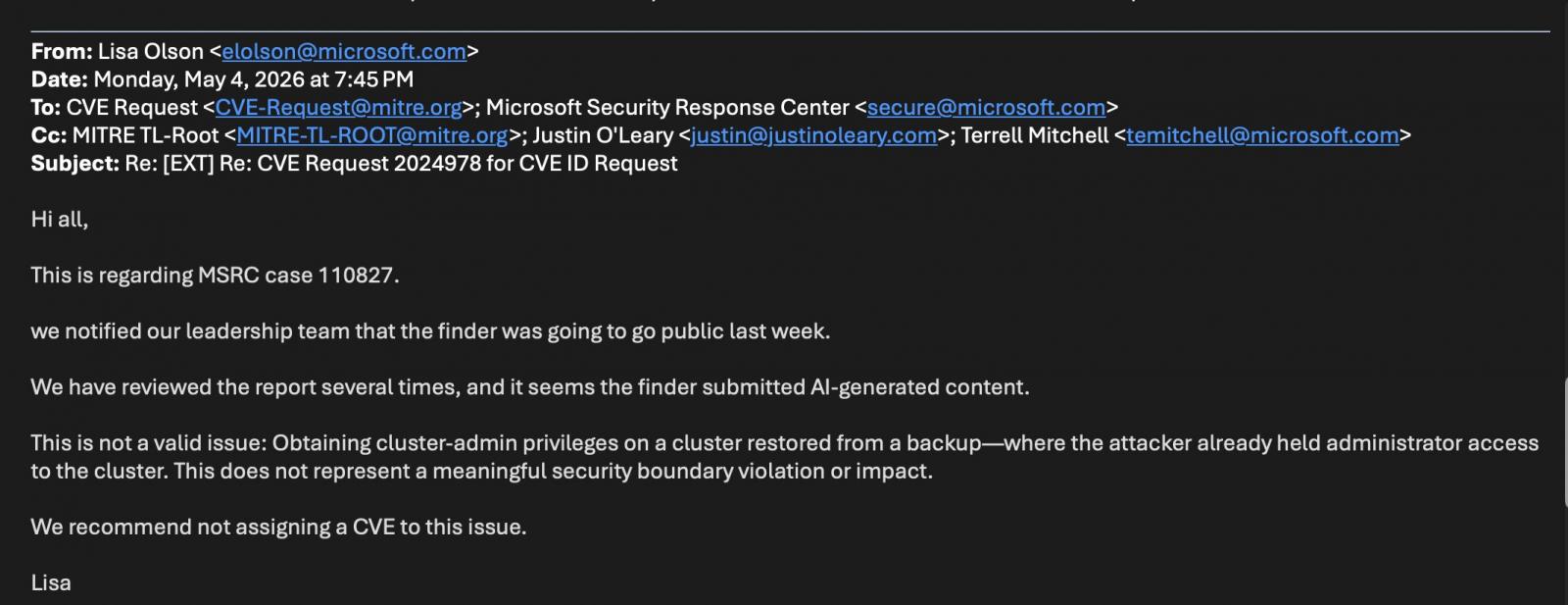 Microsoft rejette un rapport sur une faille critique d'Azure et ne publie pas de CVE 3 Microsoft bloque l'attribution d'un identifiant CVE