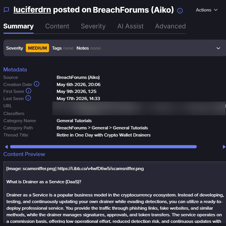 Décryptage d'un 'crypto drainer' Comment repérer ce pirate avant qu'il ne vide votre portefeuille 6 Capture d'écran de la plateforme Flare pour une publication de l'équipe Lucifer.