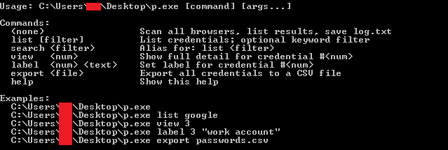 Le voleur d'identifiants s'exécute sans arguments