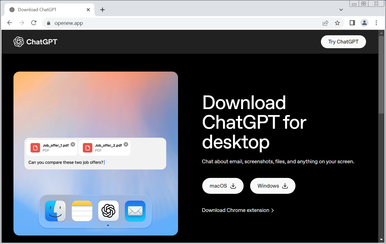 Faux site de téléchargement de ChatGPT