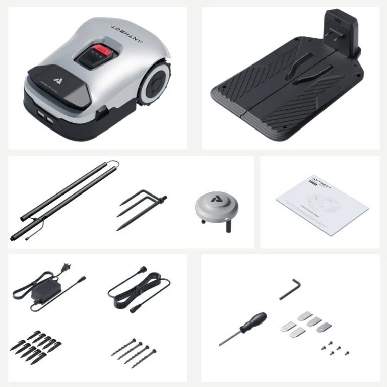 Anthbot Genie 800 Le robot tondeuse intelligent qui s'affranchit du câble 3 Voici ce qui est inclus dans le pack de livraison. (Photo Anthbot)