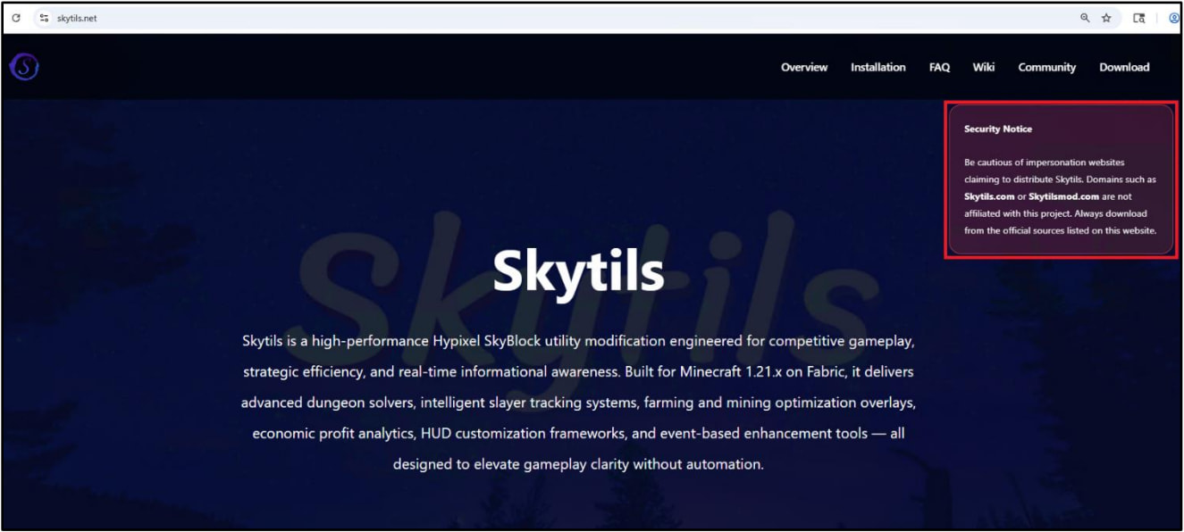 Site malveillant qui avertit des faux mods Minecraft