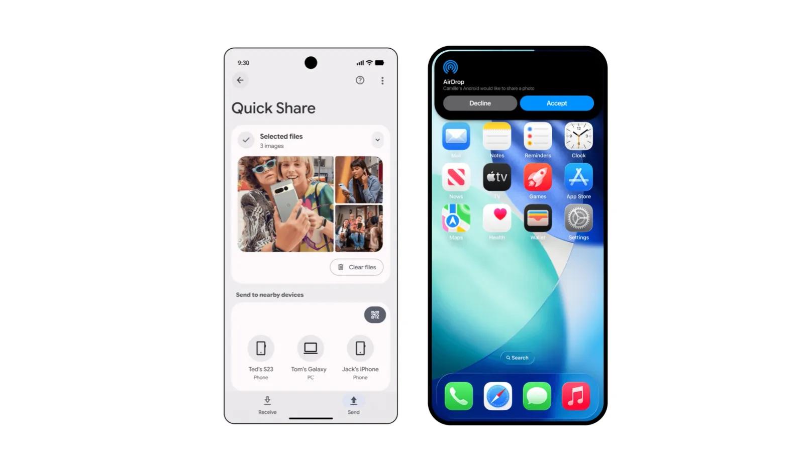 Compatibilité entre Quick Share d'Android et AirDrop d'iPhone