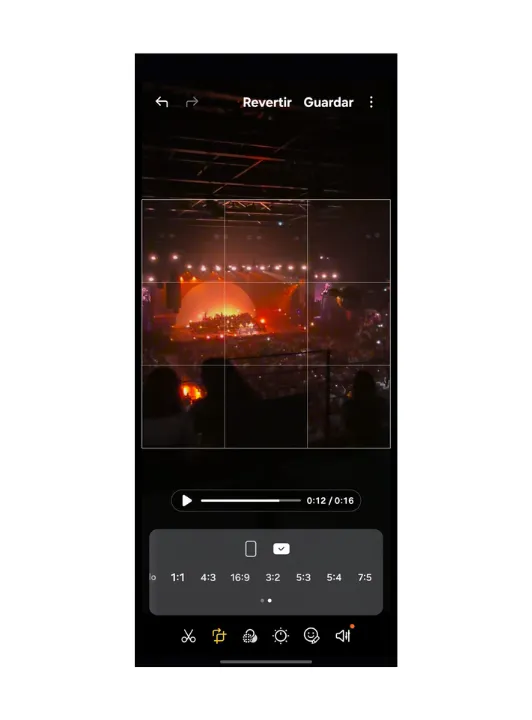 Menu de changement de format vidéo Samsung