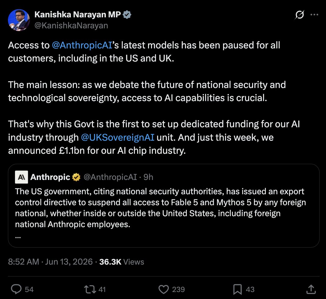Le gouvernement américain demande à Anthropic de restreindre l'accès à ses outils Fable et Mythos pour les ressortissants étrangers 3 Portrait de Kanishka Narayan, ministre britannique de l'IA