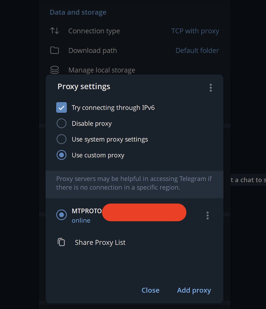 Configuration proxy Telegram étape 3