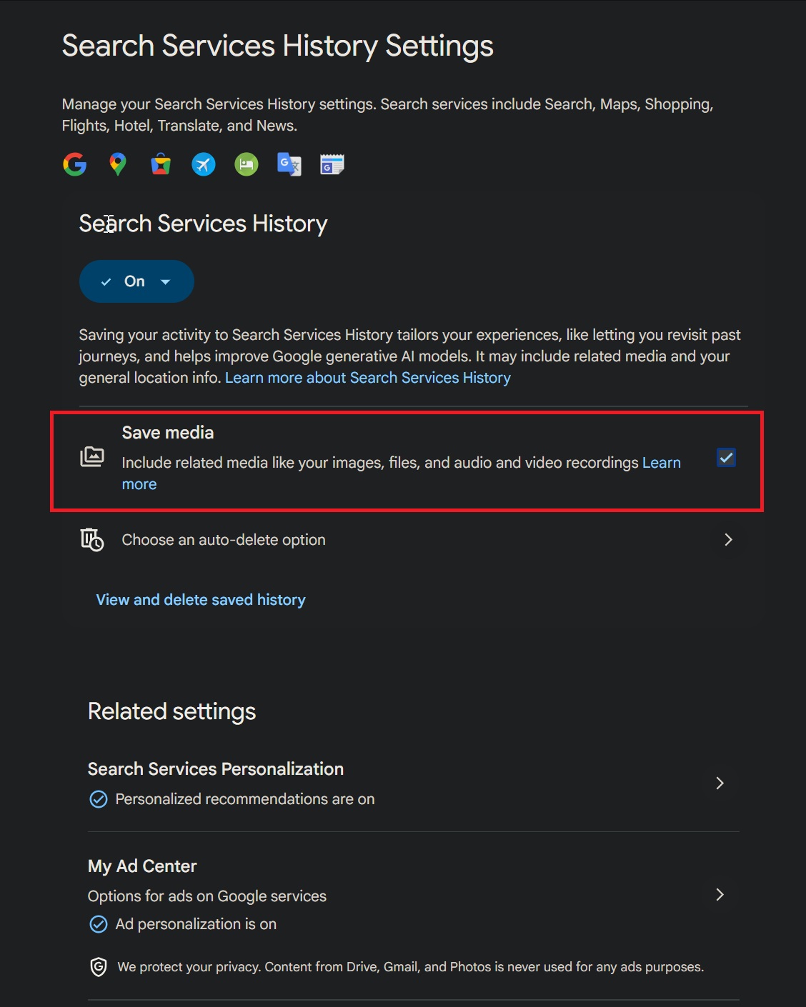 Google dévoile de nouveaux réglages pour la confidentialité de l'historique et la personnalisation 4 Google Sauvegarder les médias
