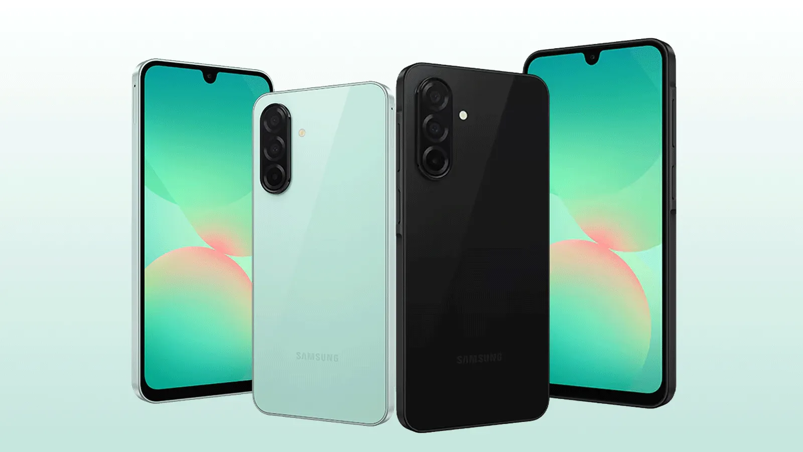Samsung Galaxy A26 5G en couleurs vert menthe et noir