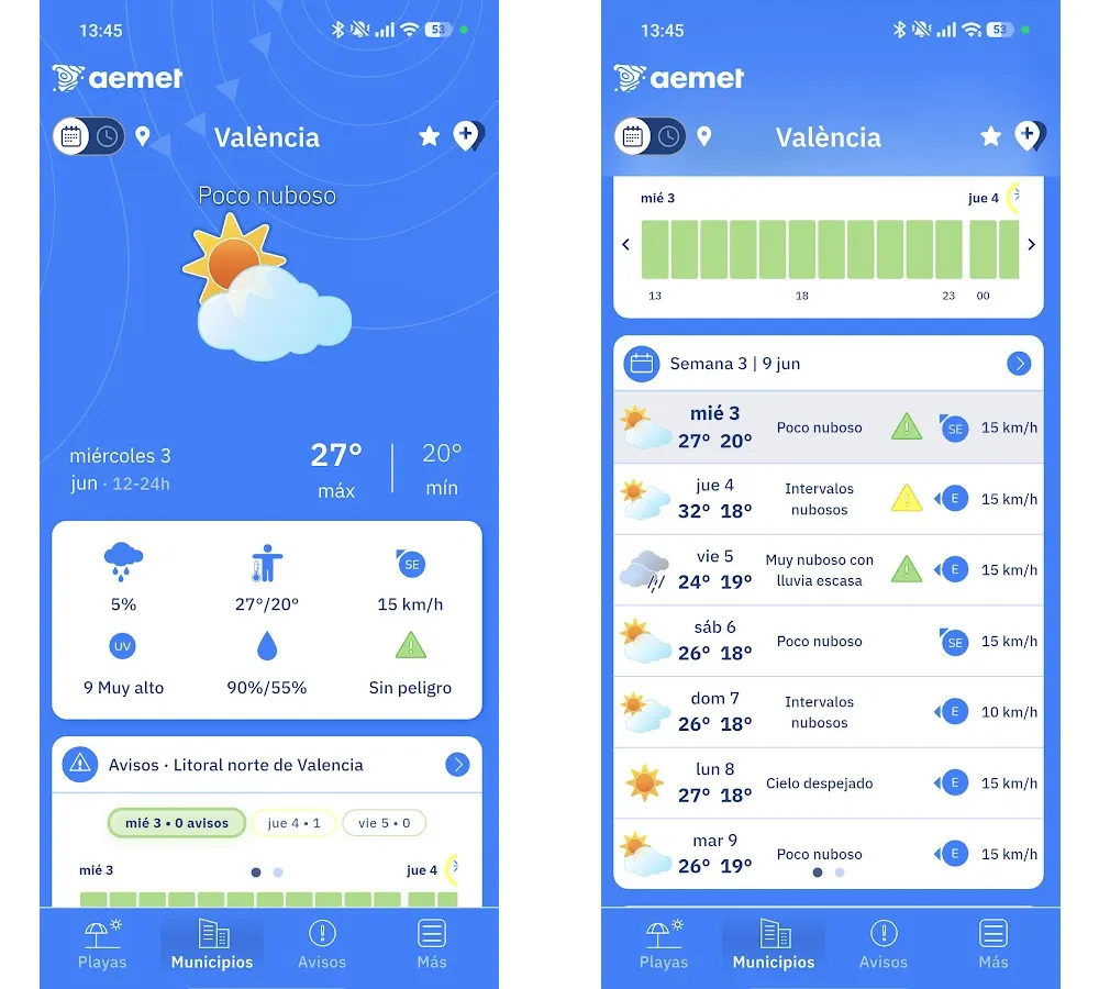 AEMET lance une application pour Android et iOS avec une interface rénovée 1 Capture d'écran de l'application AEMET