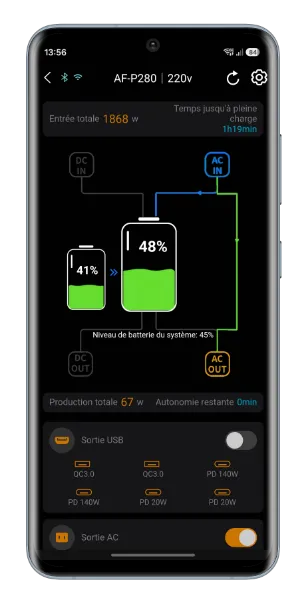 TEST AFERIY P280 + Extension : Batterie de 4096Wh à 1439€, le meilleur rapport qualité-prix ? 36 Aferiy P280 Test Review Batterie App Application Netcost (6)