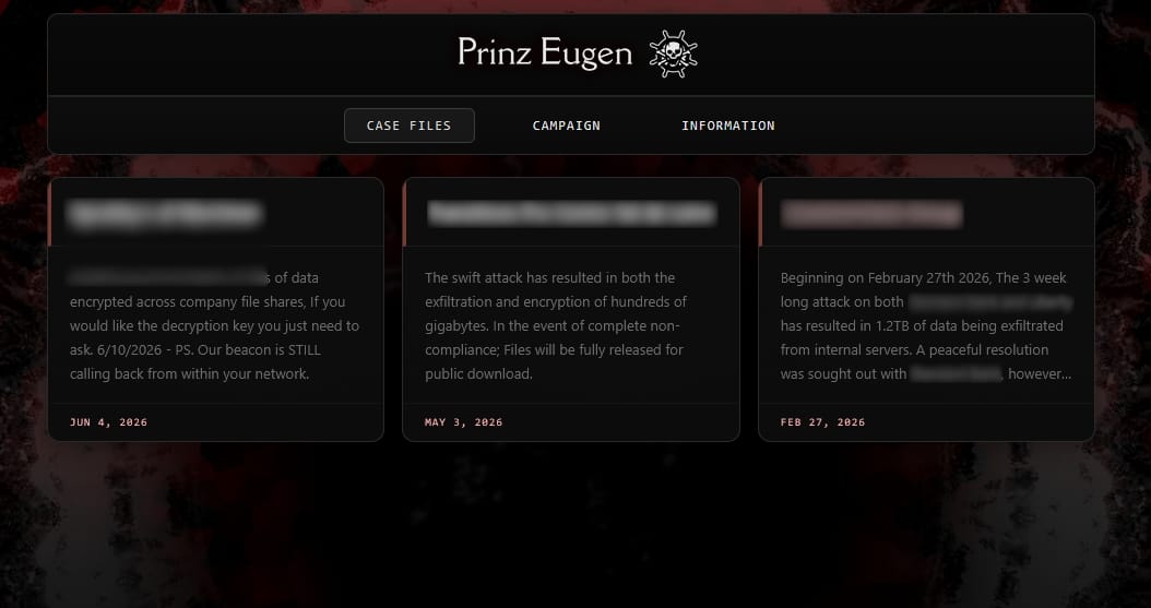 Le nouveau rançongiciel Prinz Eugen cible prioritairement les fichiers récents pour les chiffrer 2 Victimes actuellement listées sur le site de Prinz Eugen