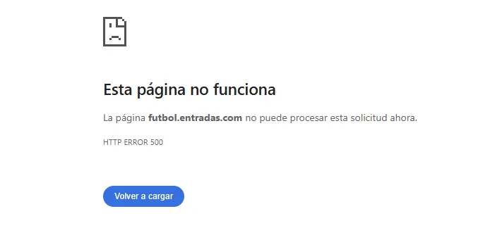 Le site web de Entradascom présente des défaillances depuis plusieurs jours pour certains événements et personne ne peut y remédier 1 Erreur HTTP 500 sur Entradas.com