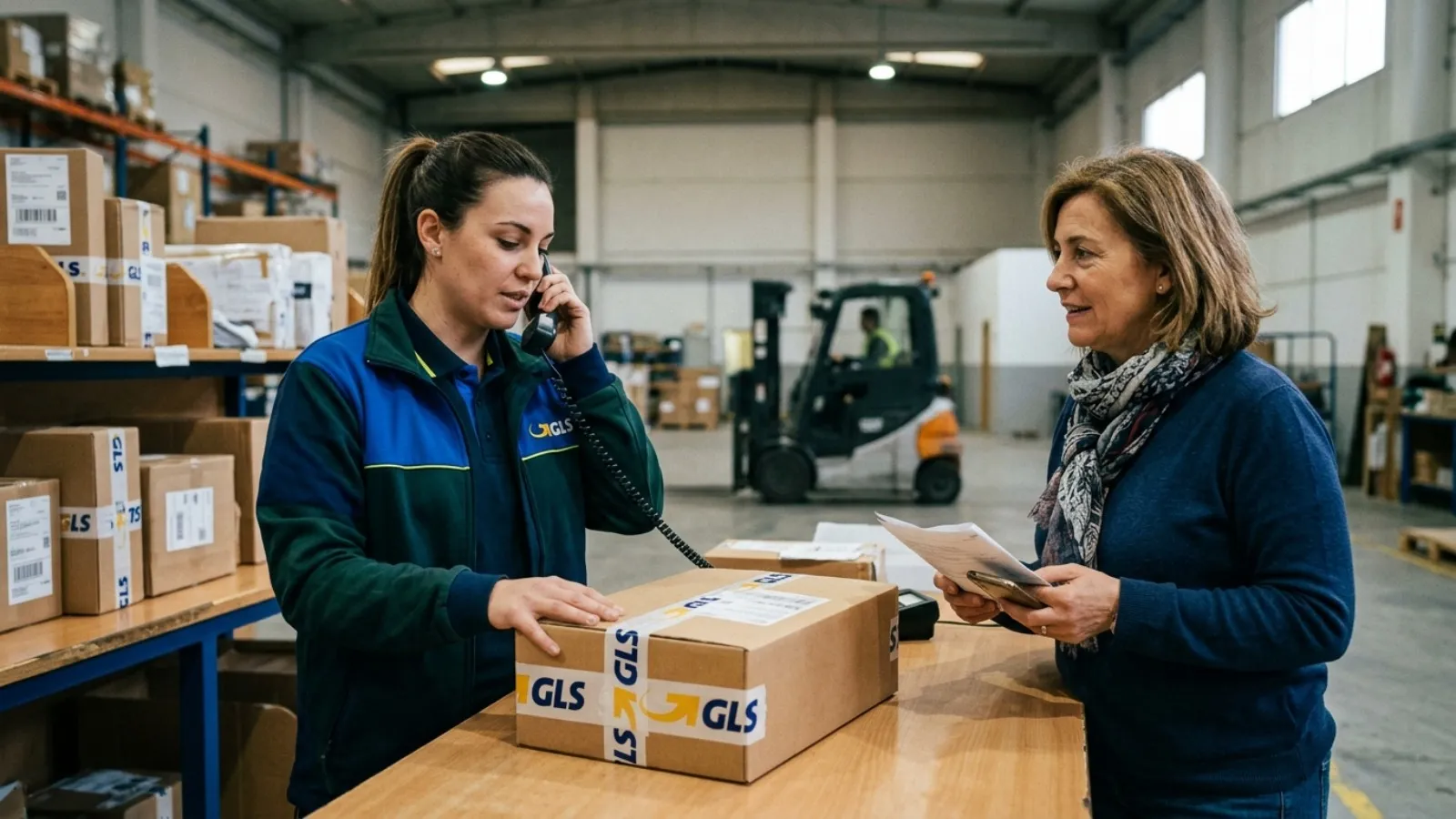 GLS dispose d’un numéro gratuit à appeler en cas de problème avec votre commande 3 Une personne résout un problème avec un colis GLS