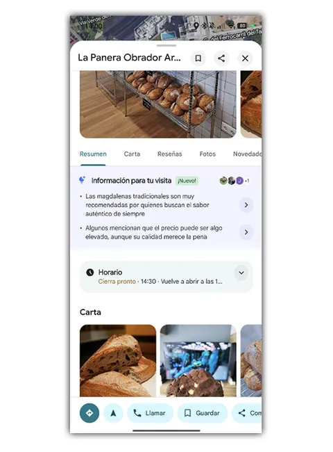 Fonction Informations pour votre visite dans Google Maps.