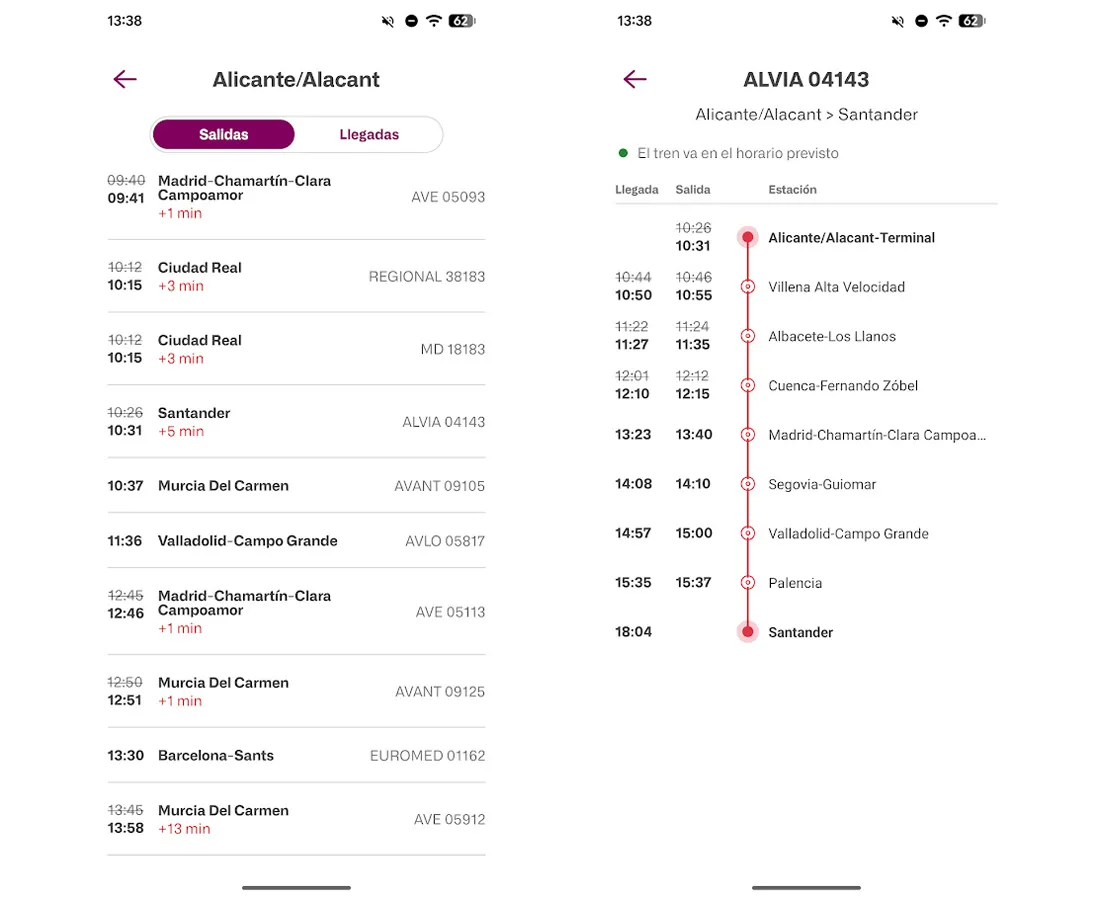 Comment savoir en temps réel où se trouvent les trains depuis son mobile 4 Captures d’écran de l’application Renfe