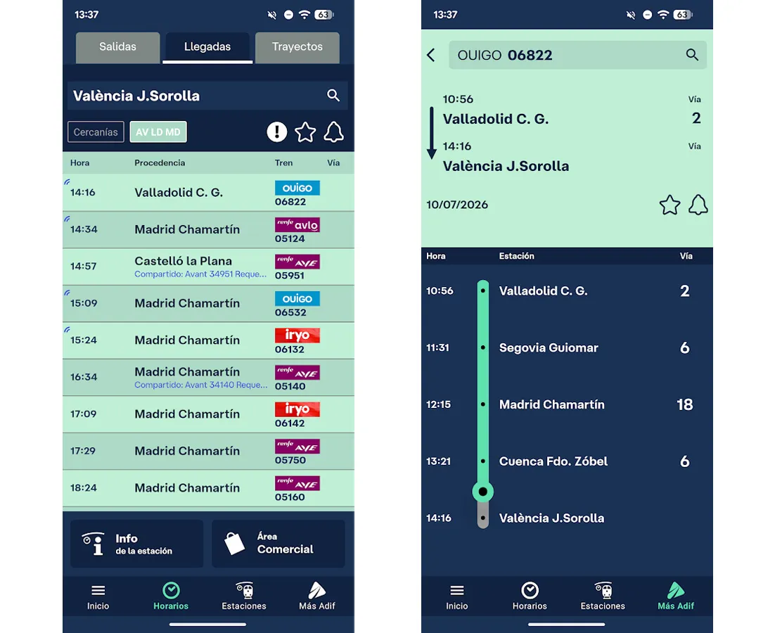 Comment savoir en temps réel où se trouvent les trains depuis son mobile 1 Captures d’écran de l’application Adif