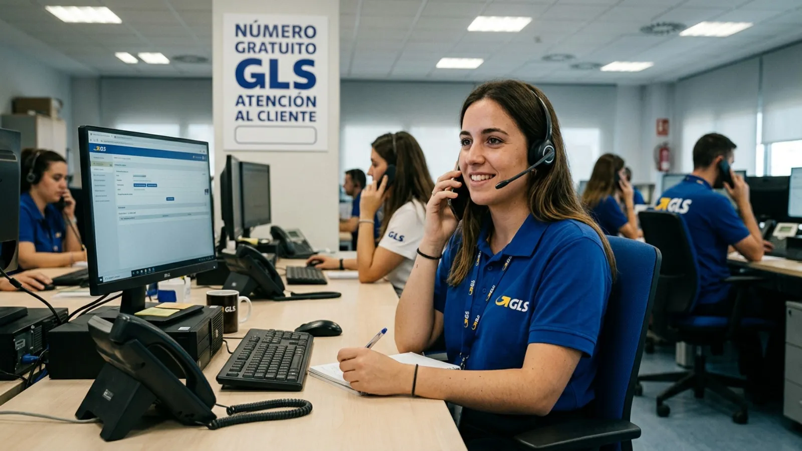 GLS dispose d’un numéro gratuit à appeler en cas de problème avec votre commande 2 Une employée du service client de GLS au téléphone