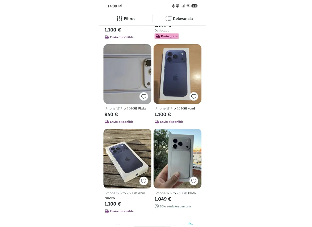 Prix de l'iPhone 17 Pro sur Wallapop
