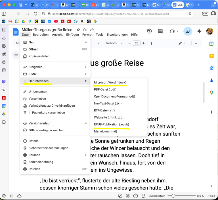 Kindle eigenes Buch Google Docs exportieren