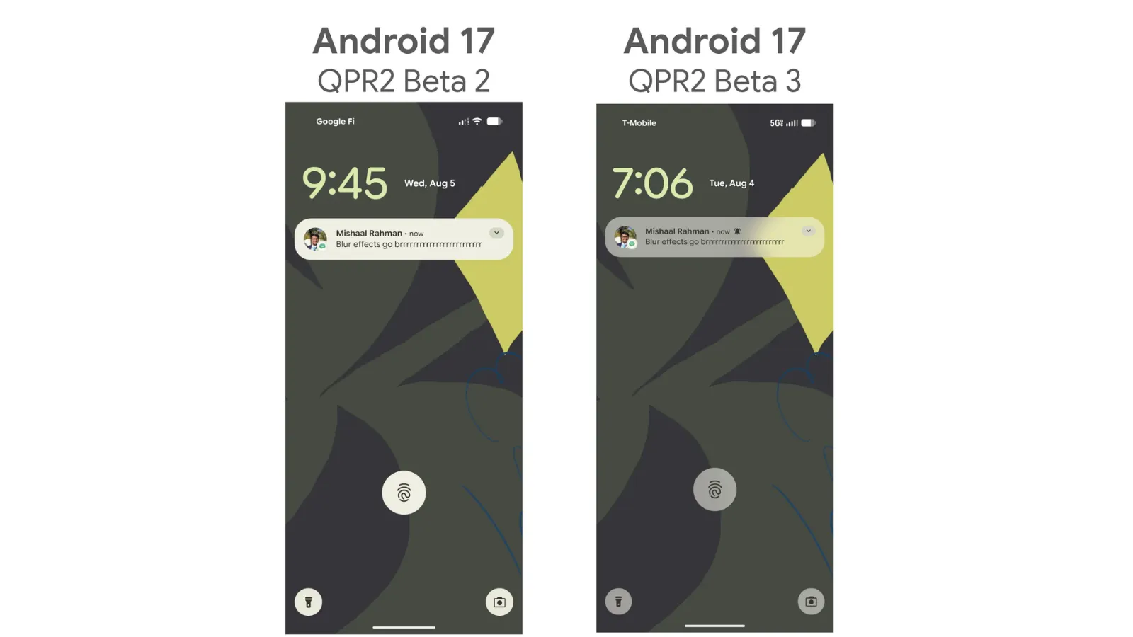 Notifications avec effet de flou dans Android 17 QPR2 Beta 3