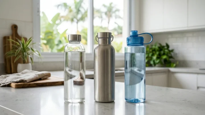 Plastique, verre ou inox : le match ultime pour votre bouteille d'eau 2 Exemples de gourdes à eau en différents matériaux