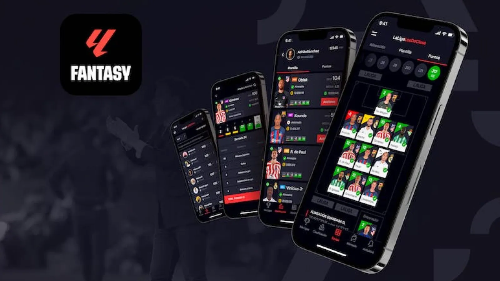 Les jeux mobiles les plus téléchargés sur Android et iOS 11 Plusieurs écrans d'un smartphone montrant l'interface et les compositions d'équipe du jeu mobile LALIGA Fantasy.