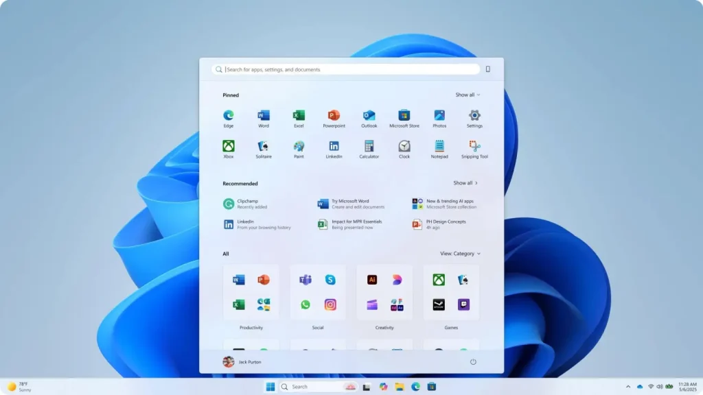 Nouveau menu Démarrer Windows 11