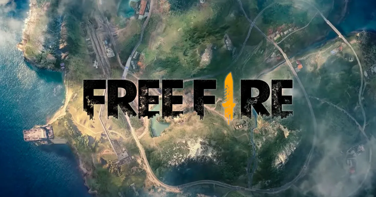 Les jeux mobiles les plus téléchargés sur Android et iOS 4 Vue aérienne d'une carte de Free Fire avec des zones de végétation, une côte et des routes.