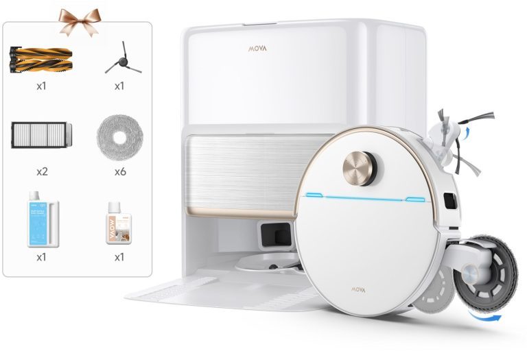 Mova V70 Ultra Complet : le robot plâtrier à bras ultra-long 2 L'appareil est fourni avec un ensemble d'accessoires complet. (Photo : Mova)