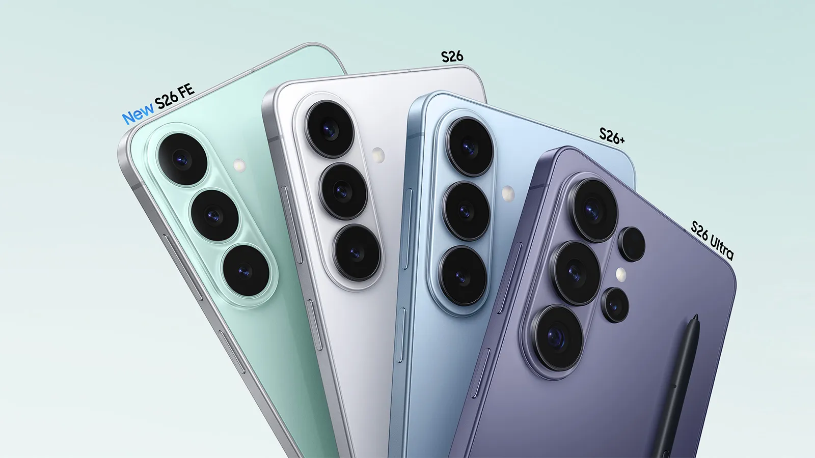 Samsung reporte le lancement de One UI 9 Une histoire qui se répète chaque année 2 Quatre smartphones Samsung Galaxy S26 de couleurs différentes sont vus de dos pour montrer la conception des modules photo.