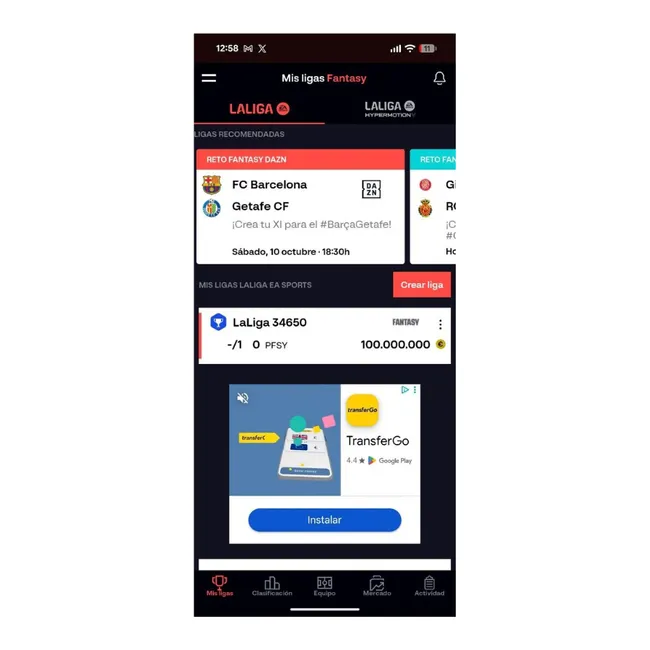 Meilleurs jeux de football fantasy : rivalisez avec vos amis en tant que manager sportif 7 Menu principal de l'application mobile LALIGA Fantasy avec la liste des ligues actives et des défis disponibles.
