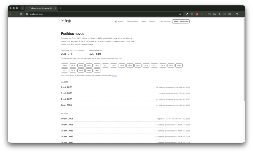 Farejo la révolte contre la bureaucratie devenue outil gratuit de recherche de marques 6 Interface de sélection des classes de produits et services