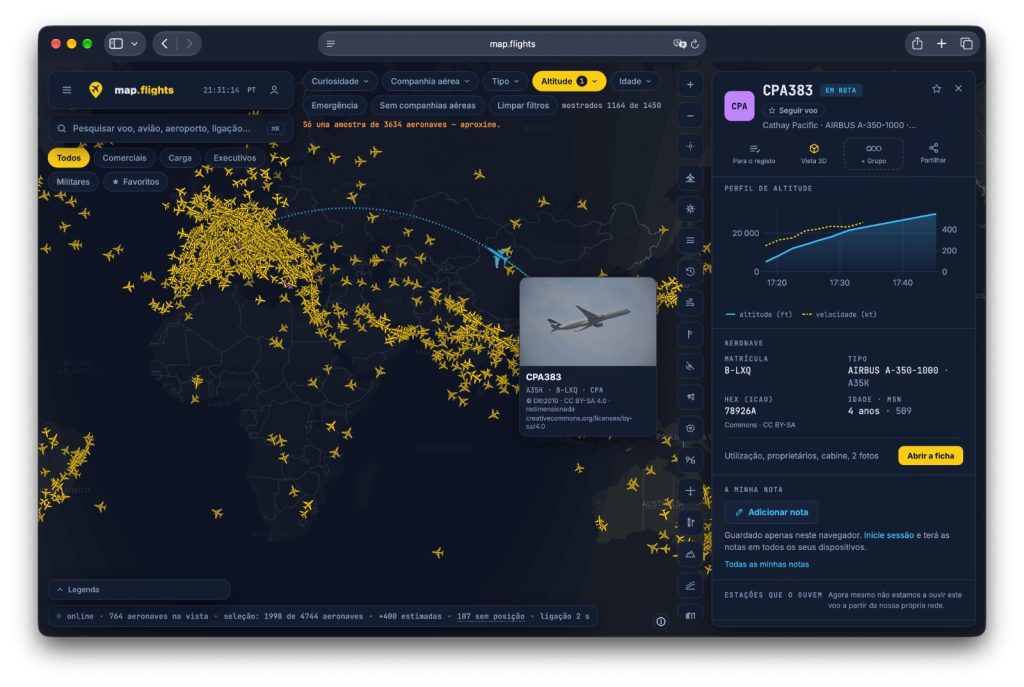 Page dédiée à un aéroport avec la liste des vols et une vue 3D